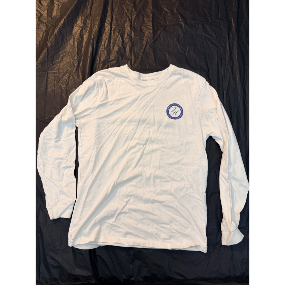 Fish Hippie White Long Sleeve Graphic T-Shirt Float Social Boat Mens Medium